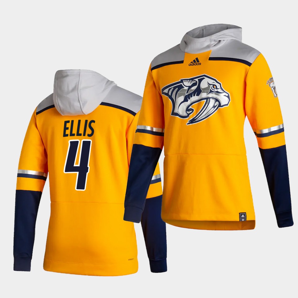 Men Nashville Predators #4 Ellis Yellow NHL 2021 Adidas Pullover Hoodie Jersey